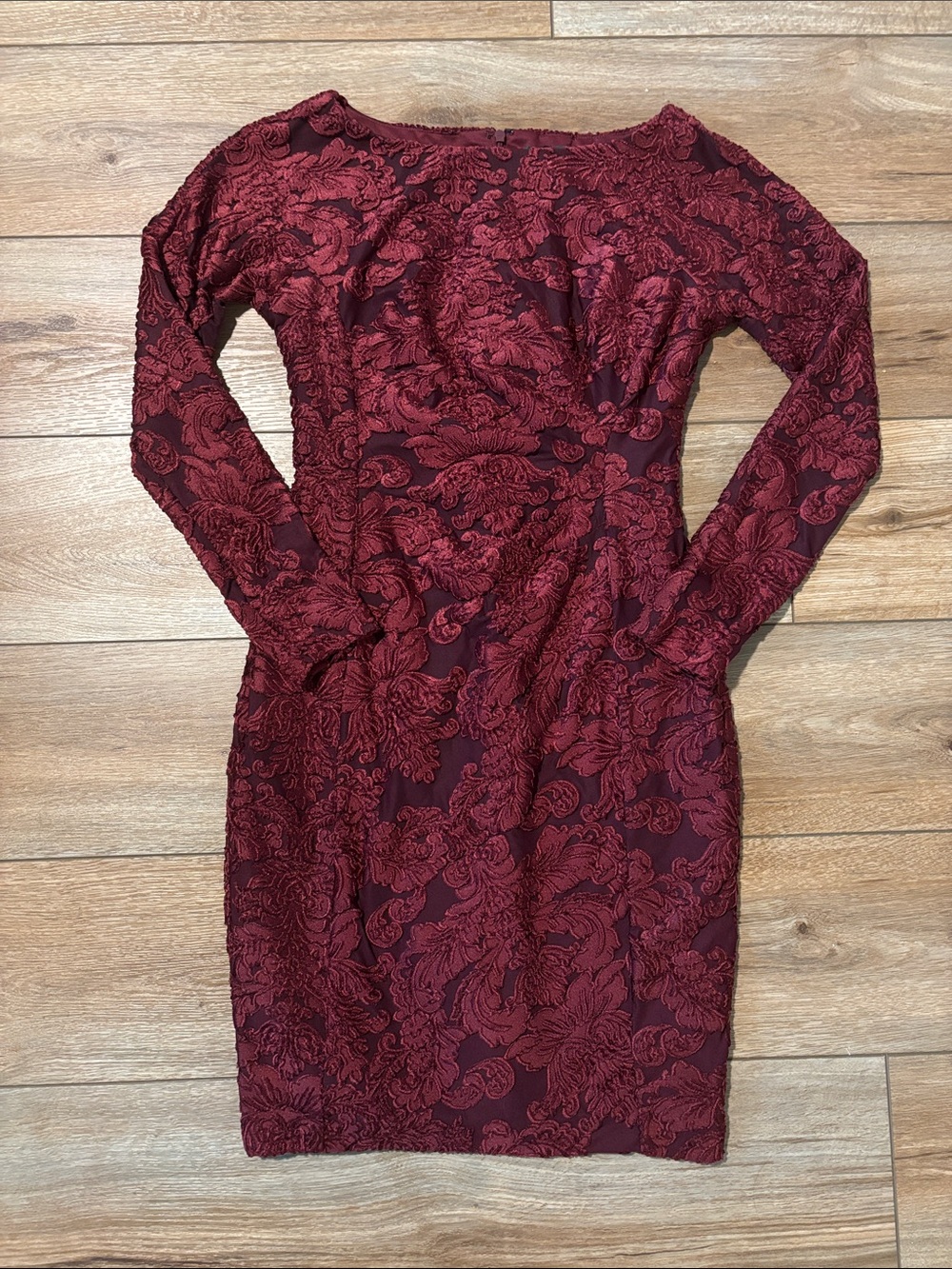 Ralph Lauren Burgundy Red Lace-Overlay Long Sleeve Dress